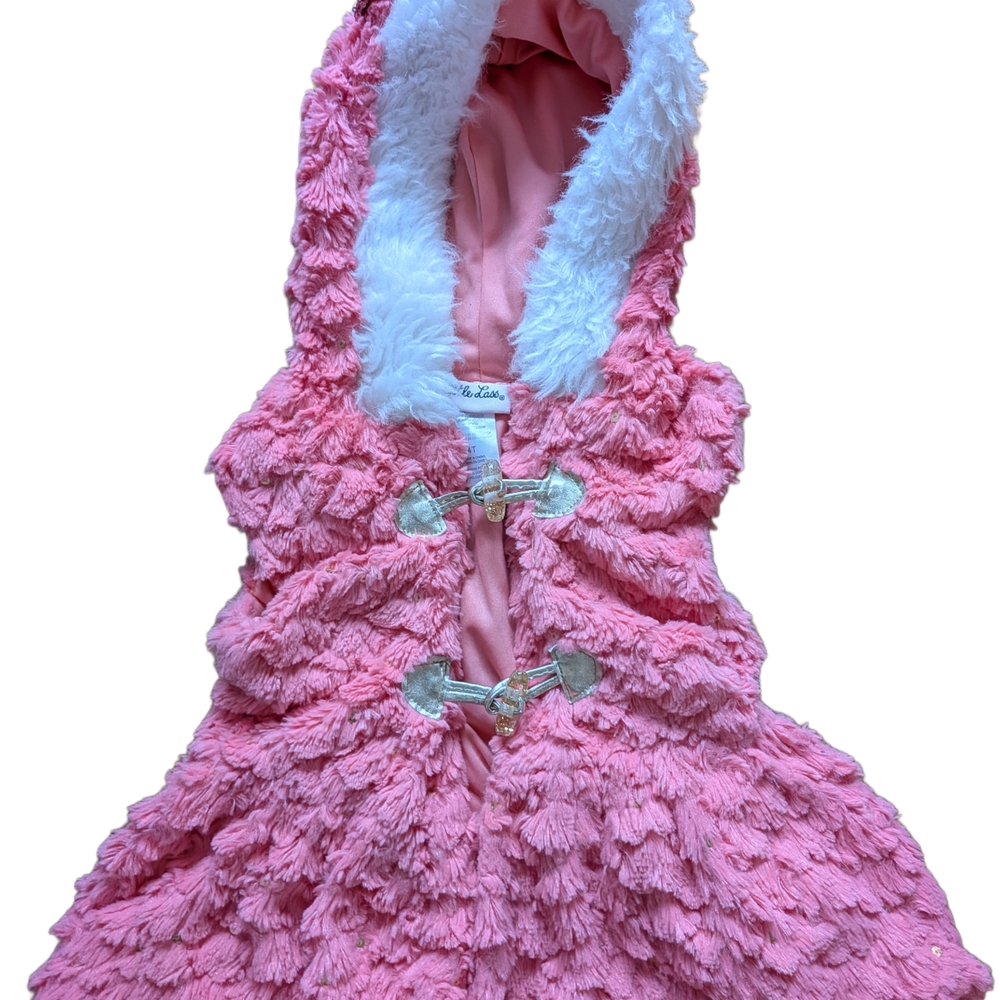 Little Lass Pink Faux Fur Vest with Gold Accents